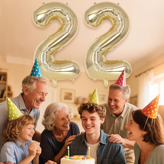 Champagne Gold Large Number 22 Balloon, 40 Inch Light Gold Foil Helium Number Balloons, Giant Mylar Number 22 Balloons for 22 Years Old Birthday Party Anniversary Decorations (Champagne Gold 22)