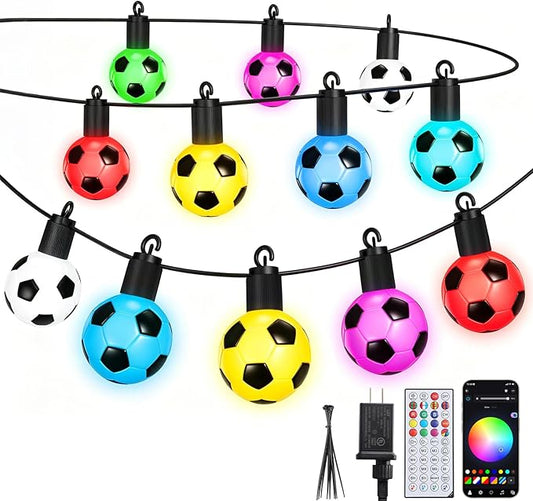 2026 World Cup 50 FT Smart Outdoor String Lights Waterproof, Patio Lights Outdoor Waterproof with 15 RGBW LED Bulbs, 16 Million Colors with App & Remote Control