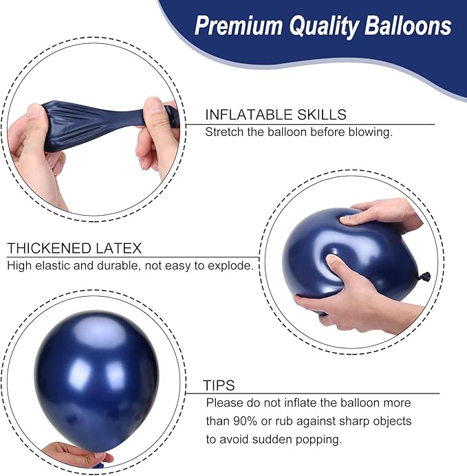 RUBFAC 135pcs Navy Blue Balloons Different Sizes 18 12 10 5 Inch for Garland Arch, Dark Blue Latex Balloon for Graduation Birthday Party Baby Shower Wedding Decorations