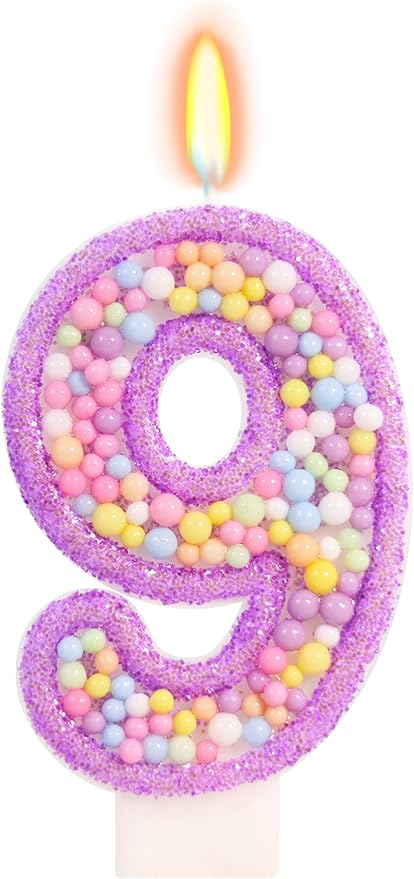 Birthday Candles - Number 9 Candle, Colorful Macaron Candles for Boys/Girls, Purple Party Decorations, Purple Cake Decorations