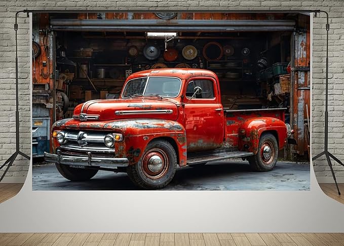 Kate 7x5ft Vintage Old Scrapped Pickup Trucks Photography Backdrops Car Repair Shop Photo Backgrounds Boy Birthday Party Background Video
