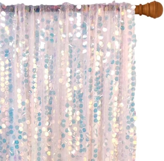HH 9x8FT Iridescent Big Sequin Backdrop Curtains, Sequin Photo Backdrop Curtain Panels, Shimmer Photography Backdrop for Wedding Party Christmas Decoration