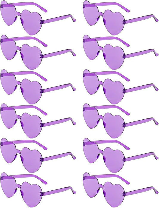 12 Pairs Heart Shaped Sunglasses Candy Color Rimless Fun Heart Glasses for Women Party Favors