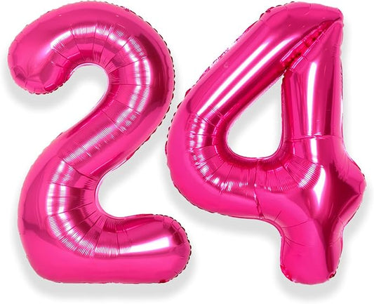 SUWEN 40 Inch Large Hot Pink 24 Number Balloons Big Foil Helium Number Balloons 0-9 Jumbo Happy 24th Mylar Birthday Party Decorations for Women 42 Anniversary Party Supplies