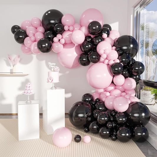 Pink Black Balloon Garland 138 PCS 18In 10In 5In Latex Balloons Arch Kit for Bachelorette Bridal Shower Baby Shower Birthday Graduation Anniversary Party Decors (Pink Black)