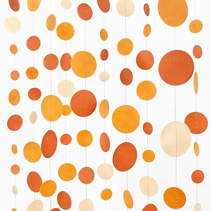 46 Ft Thanksgiving Fall Autumn Circle Dots Garland Gradient Orange Polka Dot Hanging Paper Streamer for Orange Wedding Bridal Shower Birthday Baby Shower Engagement Harvest Party Decorations Supplies