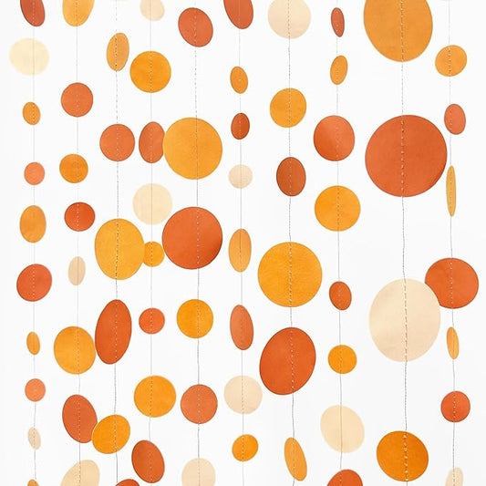 46 Ft Thanksgiving Fall Autumn Circle Dots Garland Gradient Orange Polka Dot Hanging Paper Streamer for Orange Wedding Bridal Shower Birthday Baby Shower Engagement Harvest Party Decorations Supplies