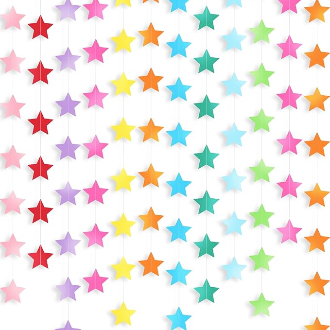 Patelai Glitter Star Garland Banner 2026 Graduation Decor 130 Feet Star Hanging Banner Twinkle Backdrop for Party Birthday Classroom Wedding Supplies(Rainbow)