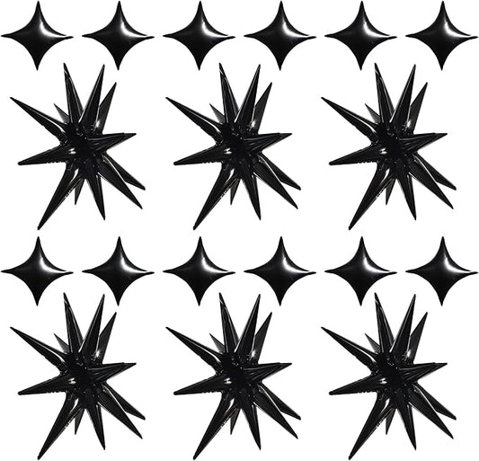 TONIFUL 18Pcs 22Inch Black Large Explosion Star Mylar Balloons and 10Inch Four Pointed Star Balloons Set for Christmas New Year Birthday Wedding Bridal Shower Anniversary Photo Booth Supplies