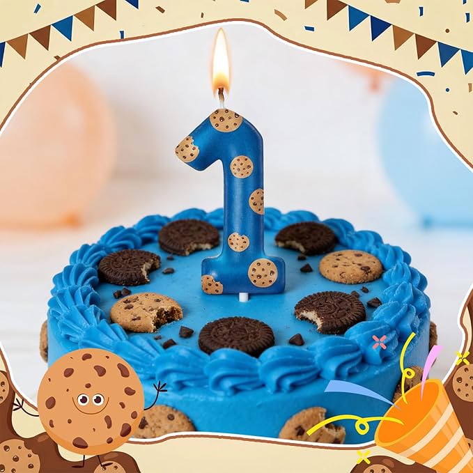 MTLEE Number Birthday Candle Themed Candles Cookies Cake Topper for Girl Boy Cartoon Birthday Party Cake Decorations Supplies (Blue B,Number 1)