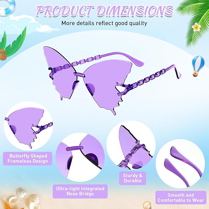SUNOVELTIES 24/48 Pack Colored Party Glasses Bulk Butterfly Rimless Sunglasses Irregular Transparent Fun Glasses for Adult
