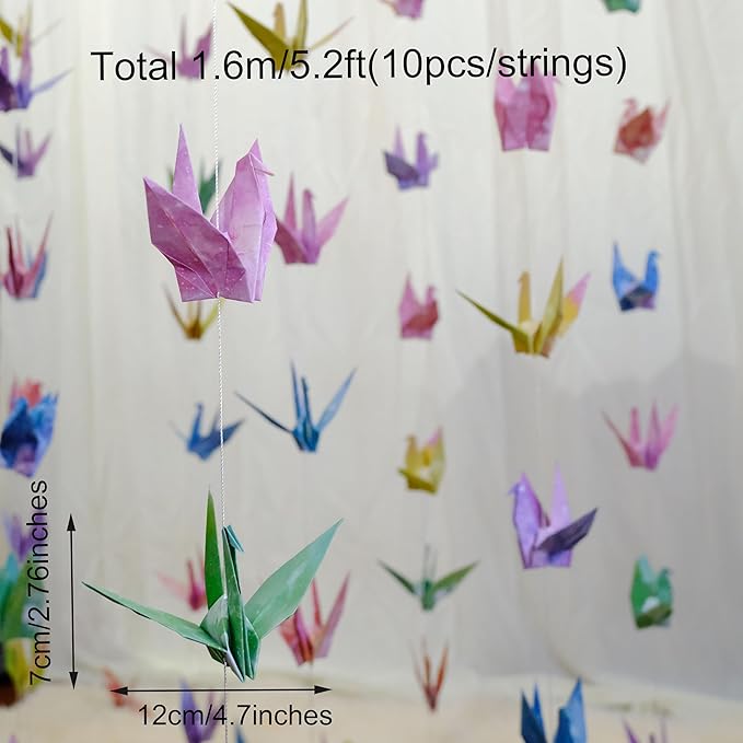 Starry Sky Crane Paper Hanging Garlands(3stringsX 5.2ft), Watercolor Galaxy Origami Birds Streamers for Bedroom Bridal Shower Baby Shower Birthday Party Supplies Garden Ceiling Hanging Decor