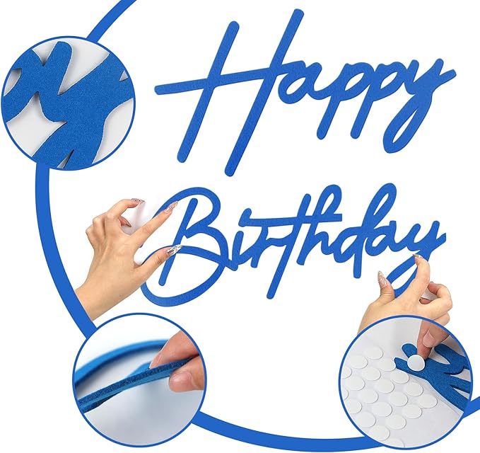 Happy Birthday Sign for Backdrop - Felt Happy Birthday Letter Sign for Balloon Arch Birthday Party Balloon Arch Backdrop Decorations for Birthday Party Baby Shower - Blue