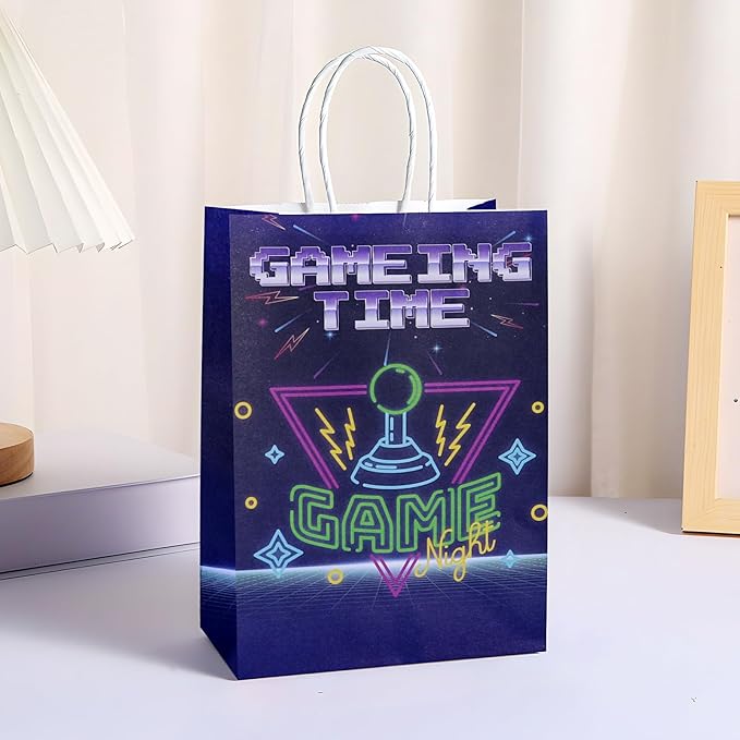 JALEBRO 24PCS Video Game Party Favors Gift Bags Bulk with Handle, Paper Snack Treat Goodie Bag for Video Game Theme Games Goody Bags Birthday Party Decorations Supplies 8"x5.9"x3.1" (video game)