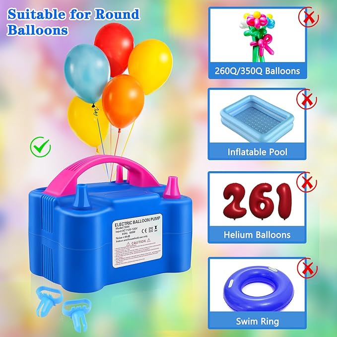 QIPUMP Balloon Pump Electric,110V 600W Balloon Blower Inflator Dual Nozzle Air Pump Balloons Inflator for Decoration, Party, Sport,Gifts:2 Balloon Tying Tools