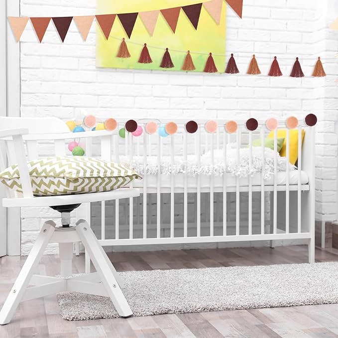 Irenare 9.8 ft Pom Pom Garland Felt Rainbow Garland 2026 Graduation Party Decoration Colorful Pennant Tassel Banner Back to School Birthday Triangle Banner for Classroom School Mantel(Gradient Brown)