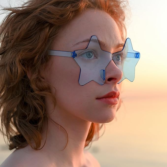 SUNOVELTIES 16/48 Star Rimless Sunglasses Irregular One Piece Colored Party Glasses Transparent Fun sunglasses for Teen Adult