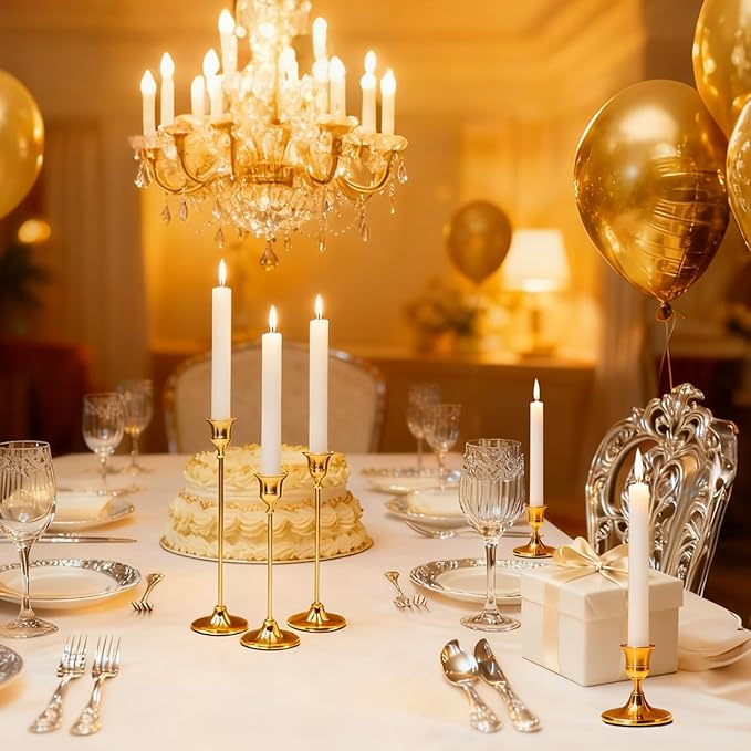 Candlestick Holders 9PCS, Metal Taper Candle Holder, Gold Vintage Candle Holders for Pillar Candles, Table Mantel Wedding Festive Decor Party Party Decor Christmas Decorations