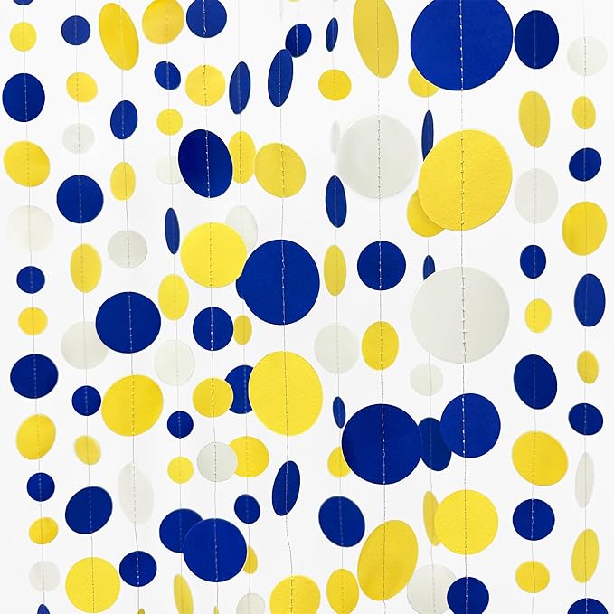46Ft Navy Blue and Yellow Circle Dots Garland Royal Blue Yellow White Hanging Paper Polka Dot Streamer for Graduation Birthday Wedding Bridal Baby Shower Nautical Ahoy Achor Party Decorations Supplies