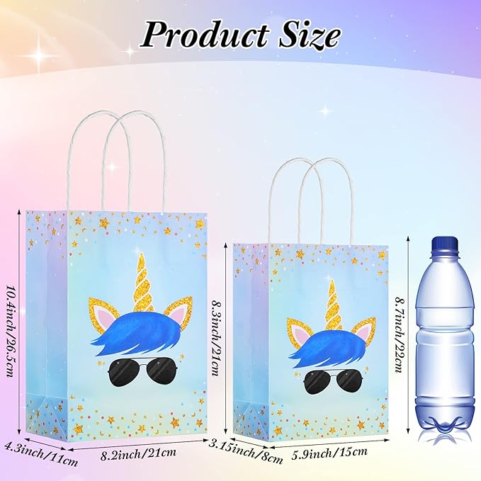 Gersoniel 16 Pcs Unicorn Party Favor Bags with Handles Unicorn Gift Goodie Treat Bags for Birthday Party Favors Supplies(10.4 x 8.2 x 4.3 Inch,For Girls and Boys)