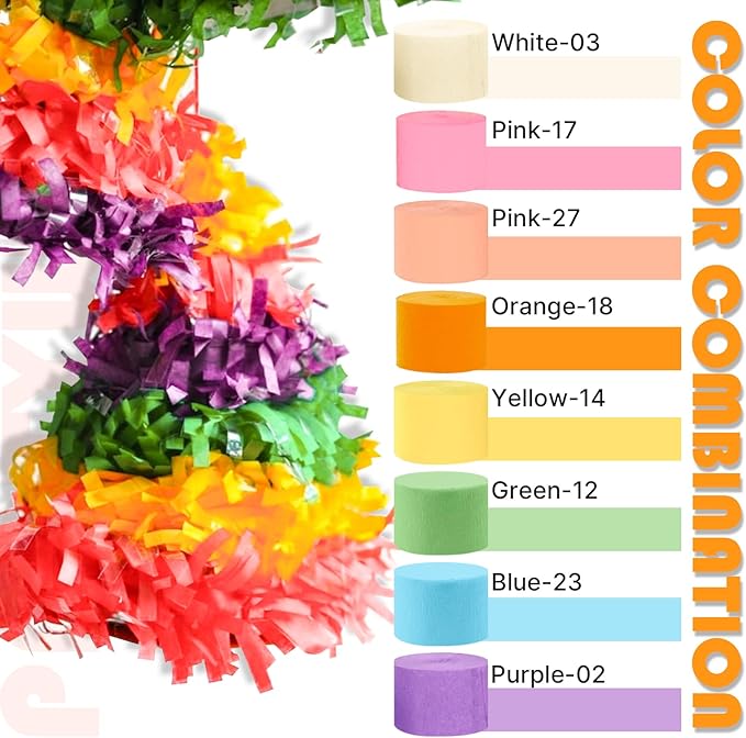 PartyWoo Crepe Paper Streamers 6 Rolls 492ft, Pack of Peach, Purple, Light Pink and Pastel Blue Party Streamers for Mermaid Birthday Decorations, Mermaid Party Decorations (1.8 Inch x 82 Ft/Roll)