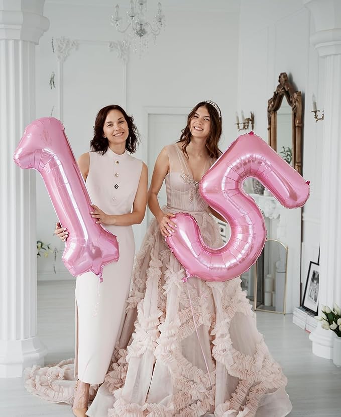 Pastel Pink 5 Balloons, 40 Inch Large Light Pink Foil Number Balloons 0-10, Self-Sealing 5th Birthday Balloon for Girls Women Anniversary Baby Shower Princess Party Decorations Supplies