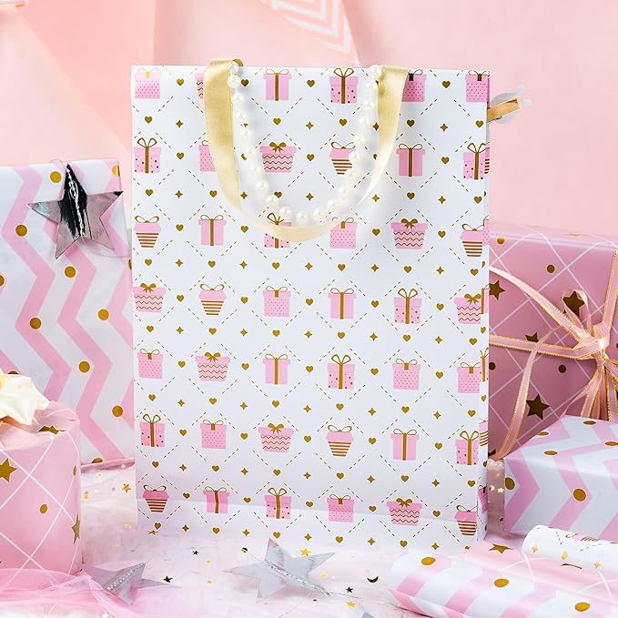 MAYPLUSS Pink Wrapping Paper Roll, Birthday Wrapping Paper for Girl, Pastel Pink Girly Gift Wrap Paper for Valentines Day, Christmas, Wedding, Baby Shower (Mini Roll, 17 inch x 120 inch Per Roll)
