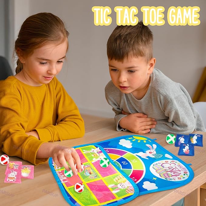 Easter 3 in 1 Bean Bag Toss Games, Easter Party Games Outdoor with Easter Egg Bunny Chick Pattern and Scores, Easter Spring Games and Activities for Family Toss Game