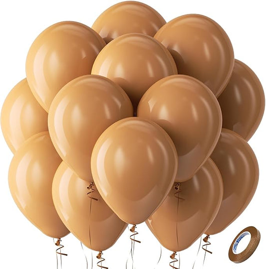 Bezente Tan Latex Party Balloons - 100 Pack 12 inch Round Helium Boho Neutral Light Brown Coffee Fall Balloons for Graduation Birthday Boy Gender Reveal Jungle Safari Woodland Fall Party Decorations