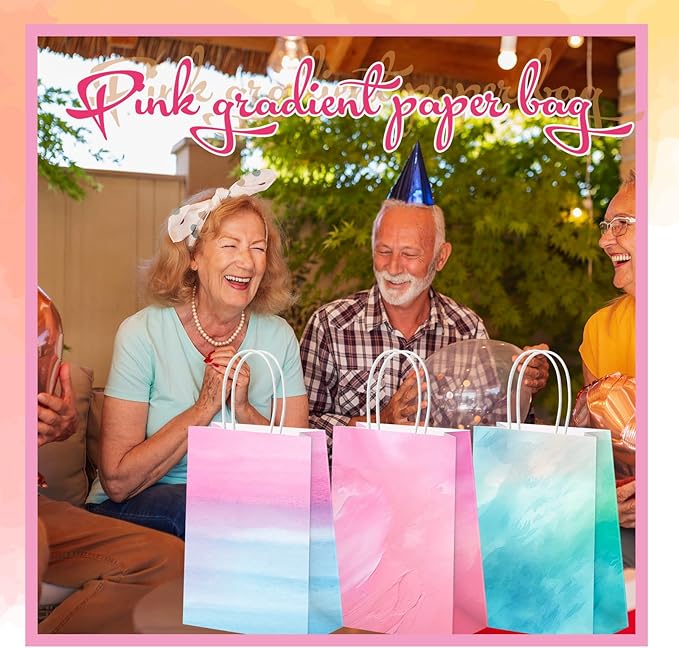 Humyoun 24 Pcs Pastel Gift Bags Paper Goodies Bags with Handles Watercolor Tie-Dye Candy Treat Gifts Wrapping for Baby Shower Wedding Birthday Party Supplies