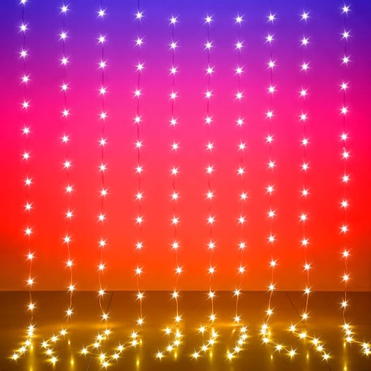 LED Curtain Lights, 6.5ft x 6.5ft 200 LED RGB Color Changing String Fairy Lights Curtain with Smart APP Control, Music & Voice Sync for Bedroom Backdrop Indoor Outdoor Christmas Decorations