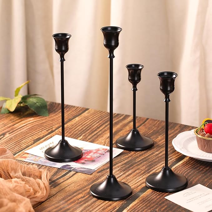 Candlestick Holders, 4PCS Taper Candle Holder for Candlesticks, Black Candle Holders for Table Centerpiece, Wedding, Party
