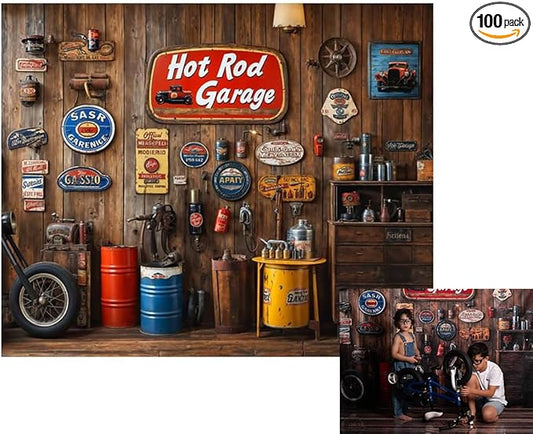 Kate 10x8ft Family Dad's Garage Car Repair Shop Photography Backdrops Vintage Wooden Wall Repair Tools Decoration Father's Day Boy Photo Background