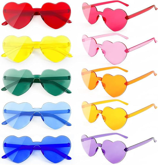 10/20 Pack Star/Heart Shape/Round/Butterfly/Cat Eye/Rectangle/Fire Rimless Tinted Party Sunglasses Color Glasses