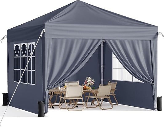 10x10 Pop Up Canopy with Sidewalls, Instant Portable Canopy Tent with Carry Bag for Commercial Events, Camping, Parties - Dark Grey