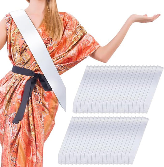 60 Pcs Blank Satin Sash Party Favors - White Plain Sashes for Bridal Shower, Birthday, Wedding, Graduation, DIY, Beauty Pageant, Hen Party, Homecoming Decorations - Make Your Own