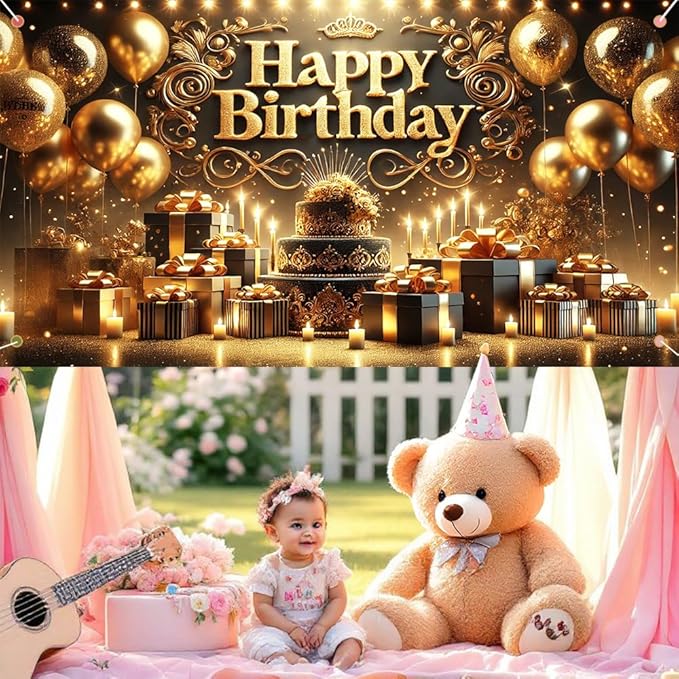 Happy Birthday Party Banner, Festive Balloons and Lights Design, 71x43in Party Decorations for Birthday Event, Party Backdrop, Home Decor