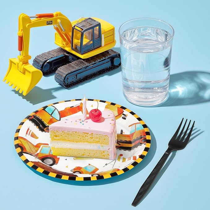 96Pcs Construction Birthday Party Supplies Construction Truck Paper Plates and Napkins and Cups Baby Shower Kids Birthday Party Decorations, Serves 24