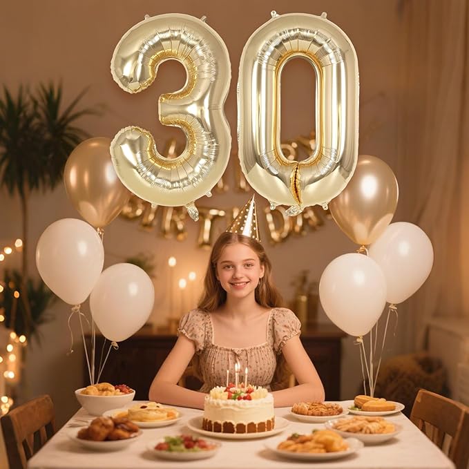 Champagne Gold Large Number 30 Balloon, 40 Inch Light Gold Foil Helium Number Balloons, Giant Mylar Number 30 Balloons for 30 Years Old Birthday Party Anniversary Decorations (Champagne Gold 30)