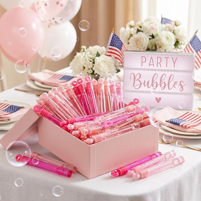 Lunmon 120 Pcs Pink Mini Bubble Wands Bulk Pink Party Favors Princess Toys Gifts for Kids Bachelorette Wedding Baby Shower Birthday Party Supplies Goodie Bag Stuffers Summer Outdoor Classroom Prizes