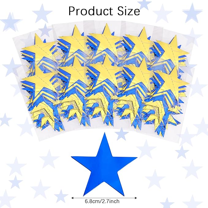 Glitter Star Garland Banner Decor 130 Feet Gold Blue Star Garland Hanging Bunting Banner Backdrop for Graduation Wedding Birthday Holiday Party