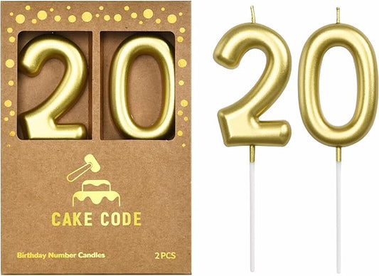 2.76 Inch Classical Gold 20 Number Birthday Candles, Gold Number Candles, Cake Number Candles, Party Celebration