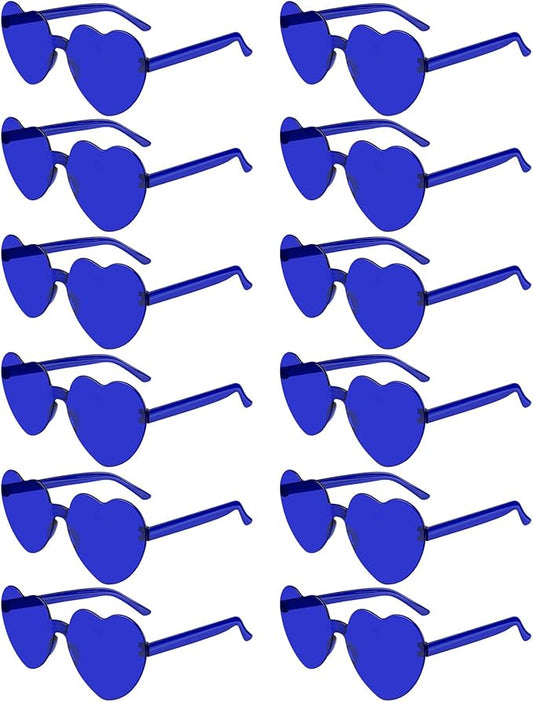 NACHLYNN 12 Pairs Navy Blue Heart Sunglasses for Women - Rimless Shaped Glasses for Party Favors