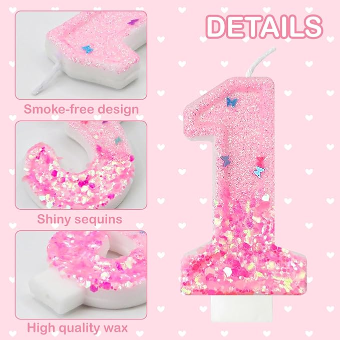 Pink Sequin Birthday Candles, Cake Number Candles, Girls 0th Birthday Decorations, Suitable for Birthday Parties, Anniversary Party Decorations(11)