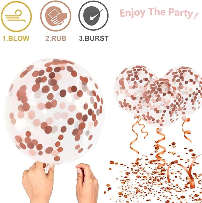 Rose Gold Confetti Balloons - 50pcs 12 Inch Metallic Rose Gold and White Latex Balloons for Bridal Shower Sweet 16 Birthday Wedding Anniversary Party Decorations
