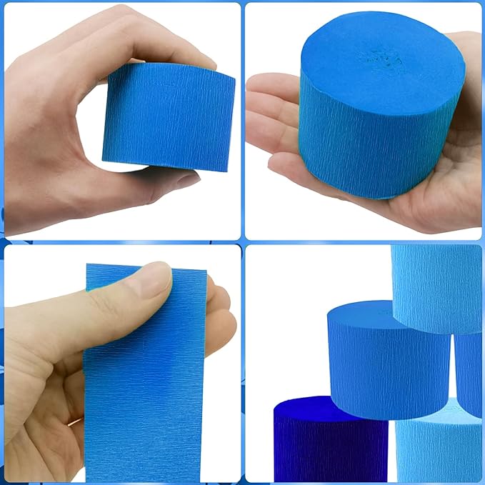 Crepe Paper Streamers 6 Rolls 492ft, Blue Crepe Paper Decorations for Birthday Baby Shower Wedding Party Decor DIY Gift Wrapping, 1.77 Inch x 82 Ft/Roll