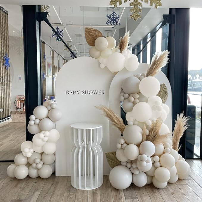 Awenztech 110pcs White Sand Cream Balloon Arch Garland Kit, 18 12 10 5 inch Ivory Beige Balloons Different Sizes for Birthday Party Decorations