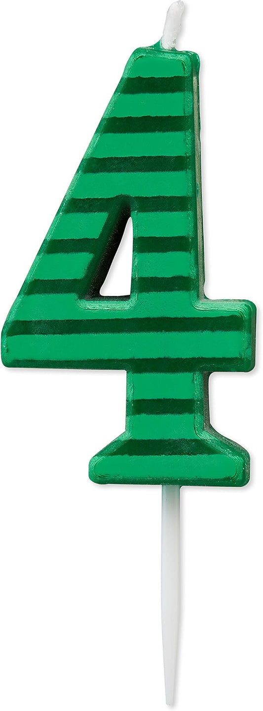 Papyrus Number 4 Birthday Candle, Green Stripes (1-Count)