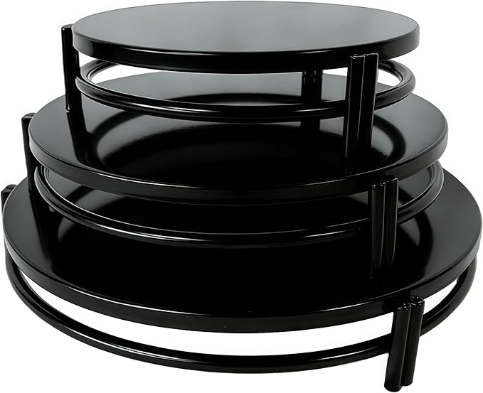 3 Pcs Round Nesting Metal Cake Stands Set 8/10/12 inch Metal Cupcake Display Stands Dessert Trays, Table Decoration Cookie Serving Plates, Suitable for Weddings, Birthdays, Parties, 3 Sizes. (Black)