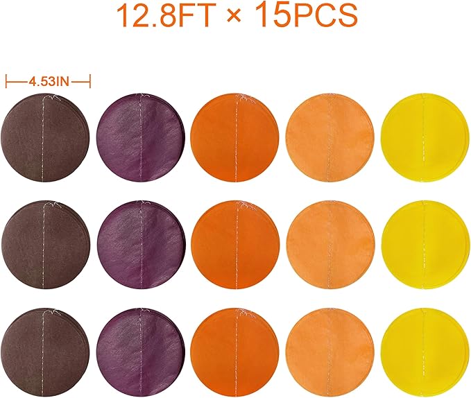 192Ft Fall Party Decorations Big Circle Dots Backdrop Garland Yellow Orange Burgundy Brown Tissue Paper Polka Dot Hanging Streamers for Birthday Wedding Fall Autumn Thanksgiving Harvest Party Supplies
